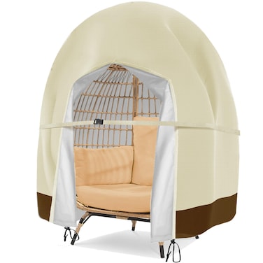 Patio Egg Chair Cover Double Wicker Egg Chair Covers for Outdoor Furniture Egg Swing Loveseat Cover Waterproof 420D Patio Chair Cover 91x80 inches (Beige)