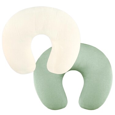 GFU Muslin Nursing Pillow Covers 2 Pack, Soft Feeding Pillow Slipcover for Breastfeeding Moms, Removable Case for Baby Girl and Boy (Beige,Green)
