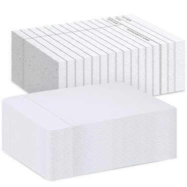 Fainne 100 Pieces Library Card Pocket with Envelopes Self Adhesive Book Checkout Cards for CDs, DVDs, Library, Office Supplies and Gift Tag(White)