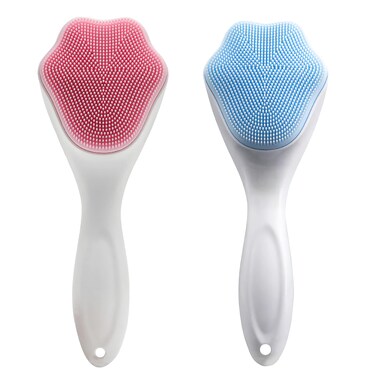 2 PC Silicone Facial Cleansing Brush Silicone Facial Scrubber Manual Exfoliating Facial Brush Face Cleanser Face Exfoliator Fine Bristles for Sensitive Skin Easy to Clean Lather Well (Pink&amp;Blue)