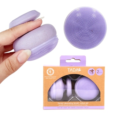 TADA Natural Beauty Silicone Face Scrubber &ndash; Soft Exfoliating Facial Brush, Gentle Face Scrubber Exfoliator with Comfortable Grip Handle (2PK Purple)