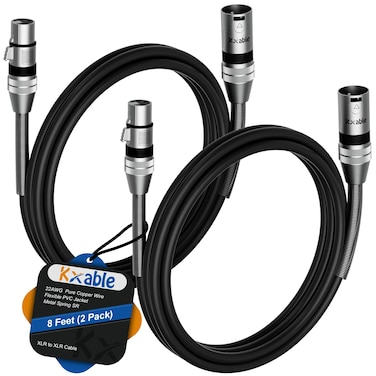XLR to XLR Cable (8 Feet, 2 Pack) Multiple Premium XLR Microphone Cables, Heavy Duty 22AWG OFC XLR Male to Female Cord, 3-Pin Shielded Mic Speaker Cable, Zinc Alloy Connectors, Metal Spring SR, Black