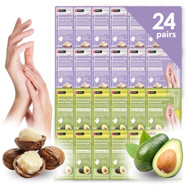 Innerest Original Derma Beauty Hand Mask 24 Pairs Moisture-Boosting Shea Butter + Avocado Intense Hydrating Hand Mask Set Moisturizing Hand Mask Gloves (Assort #2)
