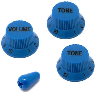 Vintage Forge Blue Guitar Control Knobs (1 Volume, 2 Tone, 1 Switch Tip) for Fender Strat Style Electric Guitars Fits USA (Imperial) Split Shaft Pots STKUS-BLU