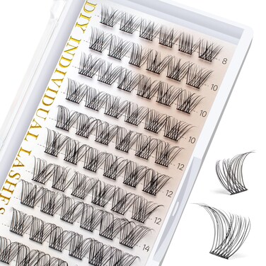 BEFER Lash Clusters, 72 Pcs D Curl Eyelash Clusters Super Fluffy Lightweight Individual Lashes 8-16MM Cluster Eyelash Extensions Soft Comfortable Wispy Natural Lashes DIY At Home(Ethereal,FD36)