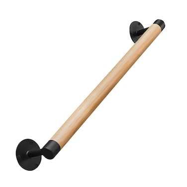 Purife 3ft Wood Modern Railing for Stairs, Wood Stair Handrail W/s Black Sturdy Metal Brackets, Banister Railing for Stairs Wood Safety Grab Handles for Elderly &amp; Kids