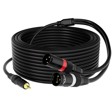 Mygatti 3.5mm TRS to 2 XLR Pro Stereo Cable 30 FT, 1/8 inch Male to Dual XLR Male Y Splitter Adapter Cord, Aux to Dual XLR Breakout Cable, Unbalanced Microphone Cable, Oxygen-Free Copper