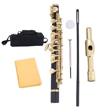 C Key Piccolo Half Size Flute C Key Tone Piccolo Instrument with Padded Box Musical Instrument (Gold)