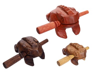 Guiros Percussion Instruments Wooden Frog wooden frog musical instrument 3 Pieces Set of 4 Inch Frog, 3 Inch Frog, and 2.25-2.75 Inch Frog Home Decor (Brown/Dark Brown/Natural Color)