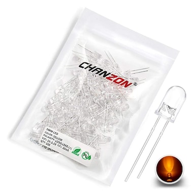 CHANZON 100 pcs 5mm Yellow LED Diode Lights (Clear Round Transparent DC 2V 20mA) Bright Lighting Bulb Lamps Electronics Components Indicator Light Emitting Diodes