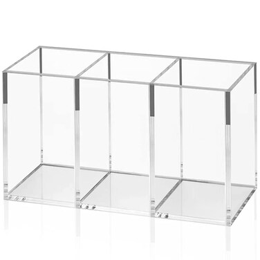 NIUBEE Acrylic Pen Holder 3 Compartments, Clear Pencil Organizer Cup for Countertop Desk Accessory Storage