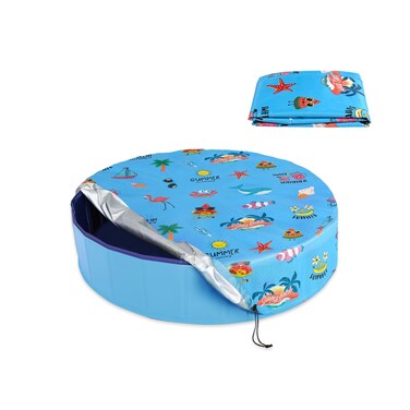 Docuwee Round Pool Cover 32", Foldable Kiddie Solar Cover Fit Dog Swimming Pool, Pets Kids Bath Tub, Inflatable Pool, Anti-UV Dustproof Pool Safety Cover with Summer Beach Patterns