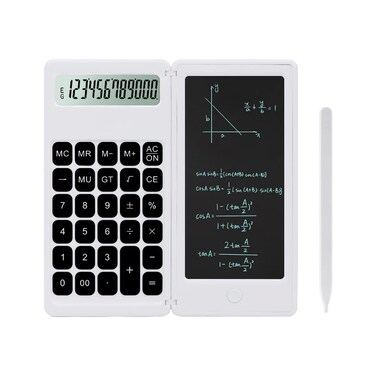Desk Calculator, Desktop Small Calculator with Writing Notepad, Basic 4-Function Math Large Button Calculator, School Supplies for Kids, Middle/High School Students (White)