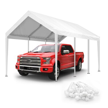 10x20FT Carport Canopy Replacement Cover Heavy Duty Waterproof &amp; UV Protected, All Weather Car Shade Canopy with Ball Bungees (White, 10'x20')