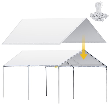 Wesnoy 12 x 20 ft Heavy Duty Carport Canopy Waterproof Canopy Cover Garage Car Shelter Tarp Tent for Car Canopy Replacement Cover with 50 Ball Bungees, Only Top Cover, Frame is Not Included