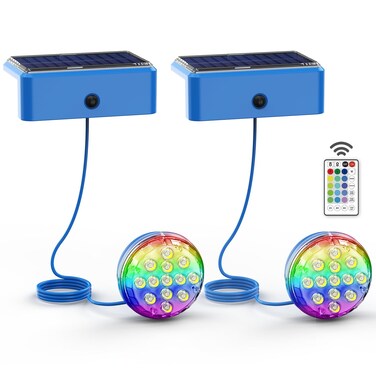 Solar Pool Lights, Solar Powered Submersible LED Lights with Remote IP68 Waterproof Swimming Pool Lights 16 Colors Underwater Pool Lights for Above Ground Inground Pool, Pond, 2 Pack