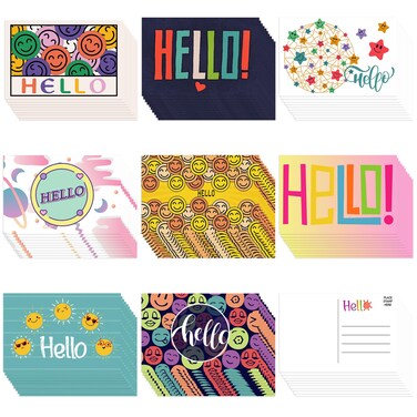 Junkin 80 Pack Hello Postcards Hello Blank Note Cards All Occasion Hello Design Greeting Cards Cute Postcards for Adults Teacher Team Employee Volunteers, 4 x 6 Inch