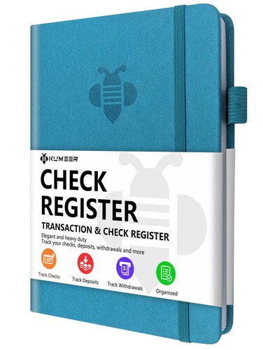 KUMEER Check Register &ndash; Elegant Check Registers for Personal Checkbook with Check &amp; Transaction Registers, Hardcover Checkbook Log 5.2x7.6" (Turquoise)