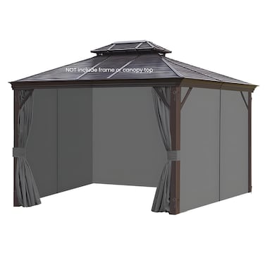 homegroove Gazebo Curtains Outdoor Waterproof 10 * 12ft, Privacy Curtains 4-Panels, Gazebo Replacement Curtain with Zipper for Garden, Patio, Yard (Only Curtains) Brown (Grey)