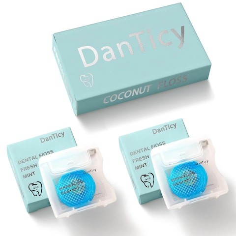 Coconut-Oil Infused Woven Dental Floss, Natural Waxed Floss Perfect for People with Wide Gaps Between Teeth, Deep Clean and Slides Smoothly &amp; Easily, PFAS Free   Mint Flavored (33 Yds x 2 Unit)