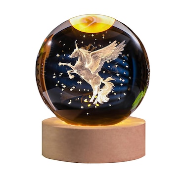 AOFEGRLT Unicorn Figurine Crystal Ball Lamp with LED Stand &amp; USB Cable, 3D Laser Engraved Glass Sphere Paperweight for Women Kids Girls Bedroom Birthday Gift(60mm)