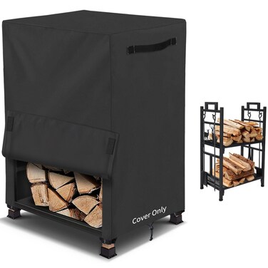 AKEfit 2ft Firewood Racks Cover,Heavy Duty Waterproof Outdoor Logs Holder Stand Cover with Velcro-Black