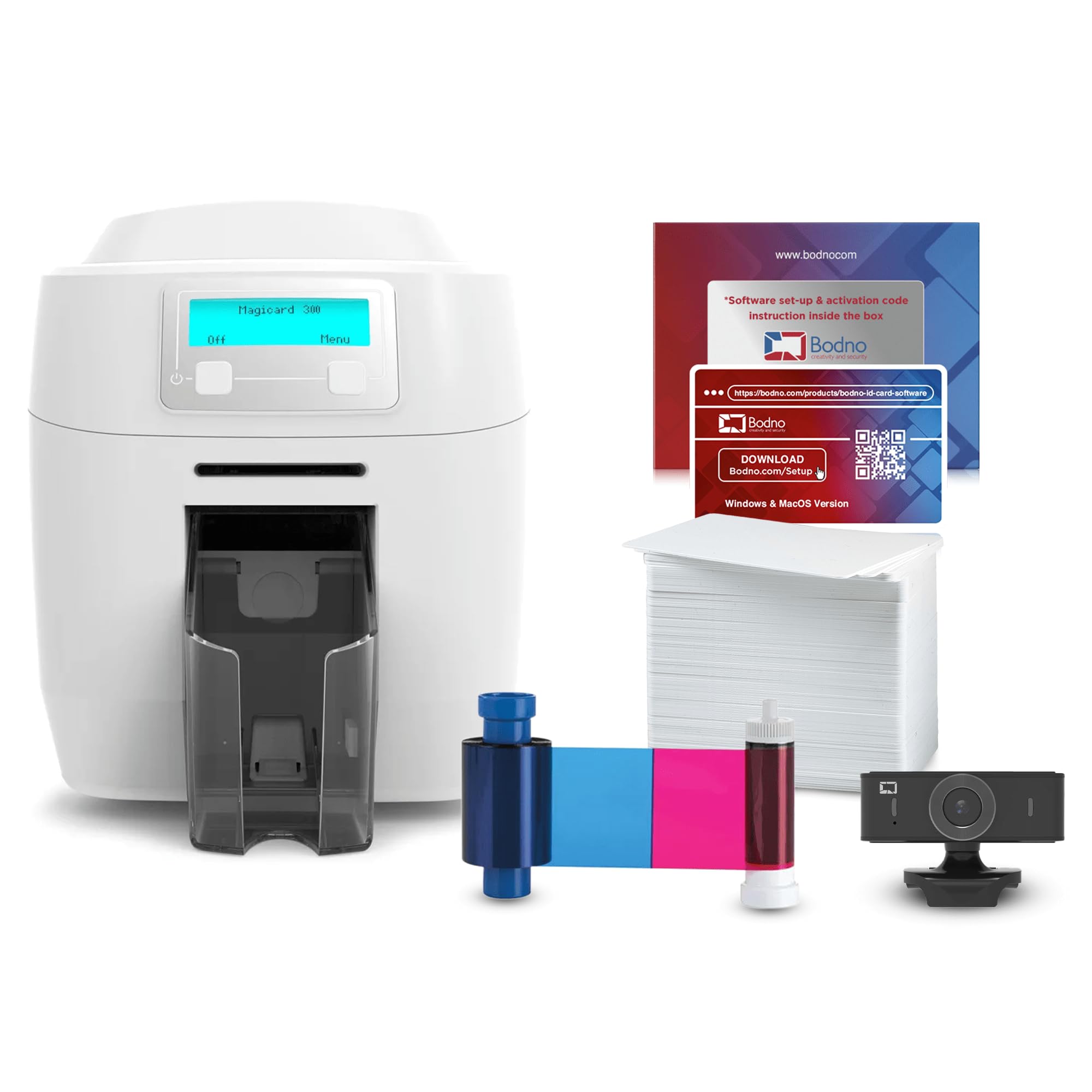 بودنو Bodno Magiccard 300 Dual Sided Id Card Printer Complete Supplies Package