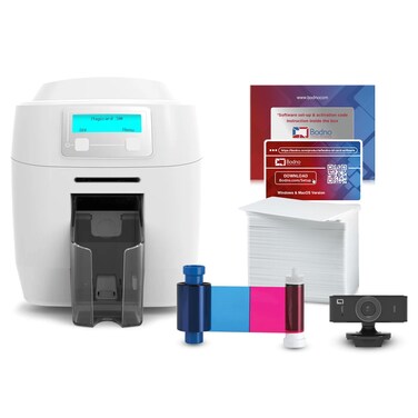 Bodno Magicard 300 Dual Sided ID Card Printer &amp; Complete Supplies Package ID Software - Silver Edition