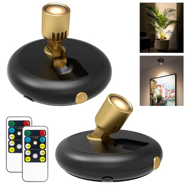 Wireless Spotlight Battery Powered Picture Light with Remote,Wall Painting Light Indoor Uplight Brightness Dimmable,Puck Light for Plants Trees,Stick Spot Light for Picture Display Painting Art Frame