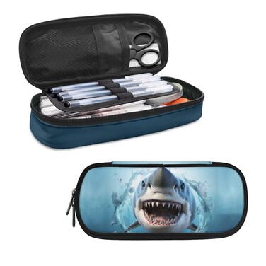 HELLHERO Shark Pencil Case for Girls Boys Teen Kids 4-6 6-8 10-12 School Pencil Bag Pen Holder Students Multifunction Stationery Pouch Zipper Cosmetic Bags Travel Office School