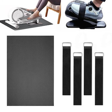 ARefugen 5Pcs Ellipse Leg Exerciser Machine Accessory - Black Non-Slip Mat and Pedal Straps Suitable for Under Desk Elliptical Peddler Foot Pedal Exerciser for Seniors Fitness Home Sports Accessories