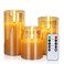 Amagic Glass Flameless Candles Battery Operated with Timer, Remote Control, LED Pillar Candles Battery Powered, Wax, Amber, Set of 3