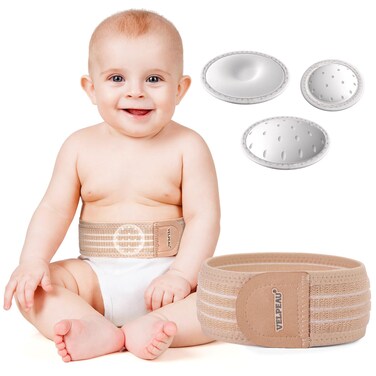 Velpeau Umbilical Hernia Belt Baby Newborn -with 3 Different Shaped Compression Pads, Belly Button Navel Band Wrap Truss Abdominal Binder Support for Infant, Children, Toddler, Kids, One Size 15-20