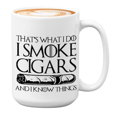 Cigarette Coffee Mug 15 oz, That&rsquo;s What I Do I Smoke Cigar And I Know Things Cigar Lovers Gift Birthday for Men Dad Husband Boyfriend Uncle Coworker Best Friend, White