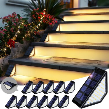 PATIOWIN Solar Deck Lights,24 LEDs Solar Step Lights for outside Waterproof IP65,Solar Stair Lights Outdoor for Yard，Stair, Step, Patio, Deck, Wall(12 Pack, Warm White)
