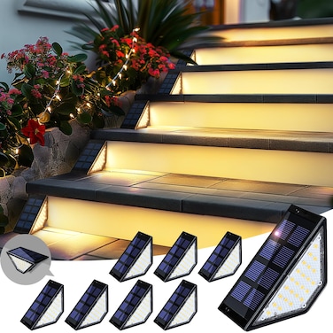 PATIOWIN Solar Deck Lights,24 LEDs Solar Step Lights for outside Waterproof IP65,Solar Stair Lights Outdoor for Yard，Stair, Step, Patio, Deck, Wall(8 Pack, Warm White)