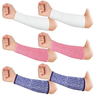 3 Pairs Arm Protectors for Thin Skin and Bruising Cut Resistant Forearm Sleeve Level 5 Arm Burn Protection Sleeve (White, Purple, Pink,12.6 Inch)