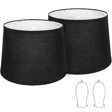 Lampshades Set of 2, Black Fabric Lampshades 11.6" Top x 12.6" Bottom x 9.8" High Drum Lampshades for Table Lamps, Floor Lamps, Pendant Light, E26 Base Harp Holders Included