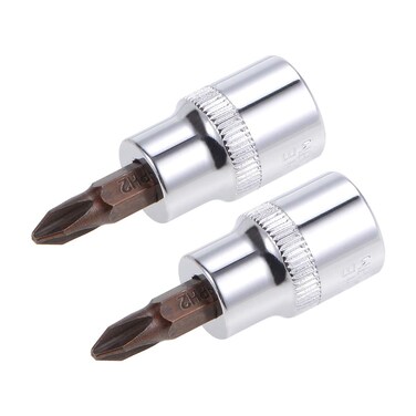 uxcell 3/8" Drive x PH2 Phillips Bit Socket, S2 Steel Bits, CR-V Sockets 48mm Length (For Hand Use Only) 2pcs