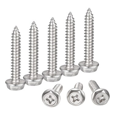 uxcell Phillips Hex Washer Self Tapping Screws, M6 x 35mm 304 Stainless Steel Hex Flange Sheet Metal Screw 25pcs