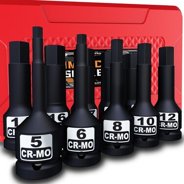 Aiourx 1/2" Drive Master Impact Hex Bit Socket Set, Metric, 10 Pieces 1/2" Drive Impact Allen Bit Socket Set, 5mm - 19mm, Cr-Mo Steel, Heavy Duty Storage Case