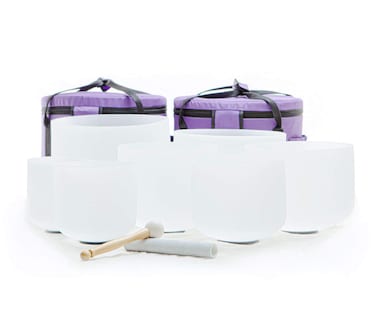 Leize 6-12 inch Chakra Tuned 432hz Set of 7 Flawless Quartz Crystal Singing Bowls with Heavy Duty Carrying Cases and Singing Bowl Mallet Suede Strikers