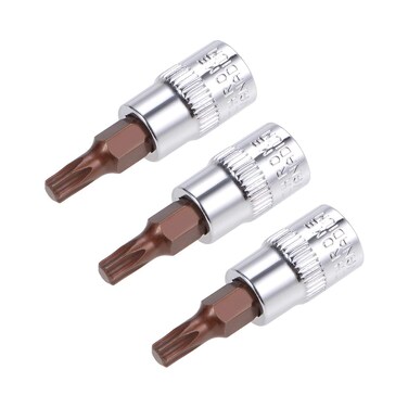 uxcell 3pcs 1/4&quot; Drive x T20 Torx Bit Socket, S2 Steel Bits CR-V Sockets 38mm Length Use with Ratchet Wrench, Slide Bar, Extension Rod