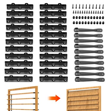 Suemisi Louver Bracket Kit, Louver Haedware Set, Sunblind System and Fence Louver System for Garden, Shutters and Blinds,Complete Kit for 11 Boards Black (1)
