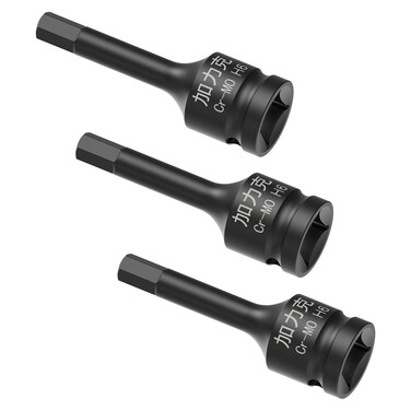 FOCMKEAS 3PCS 3/8" Square Drive H6(6mm) Impact Hex Bit Socket, 60mm(2.36") Length, Hex Driver, Impact Grade, One-Piece Construction, 3/8" Drive Allen Bit Socket, Cr-Mo Steel, Black