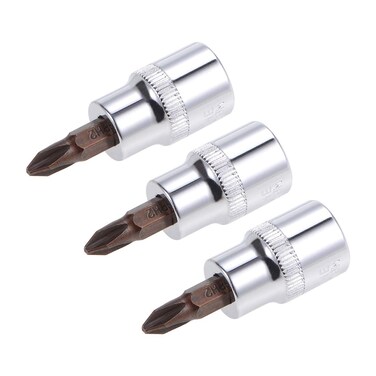 uxcell 3/8" Drive x PH2 Phillips Bit Socket, S2 Steel Bits, CR-V Sockets 48mm Length (For Hand Use Only) 3pcs