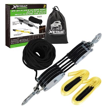 XSTRAP STANDARD Heavy-Duty 4,000 LB Breaking Strength 65 FT Rope Hoist with 2PK 8 FT Lift Sling (Black)