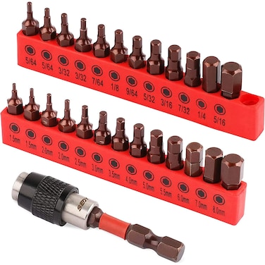 25-Piece Hex Bit Set - Premium Allen Key Drill Bit Set, Durable Allen Wrench Drill Bits, Hex Ket Drill Bit Set &amp; Quick Change Bit Holder, SAE Metric Hex Drill Bit Set Strong Magnetic Tips