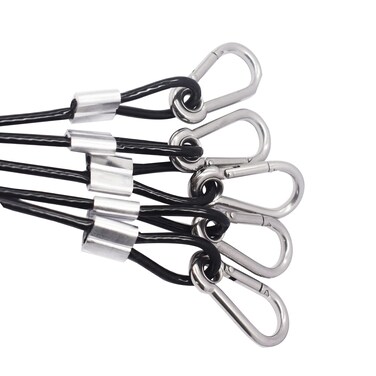 Bytiyar 5 pcs 12 inch Vinyl Cover Coated Stainless Steel Wire Rope Lanyard Cable Tether Safety Strap with Hooks and 2 Loops (4mm Thickness), Black