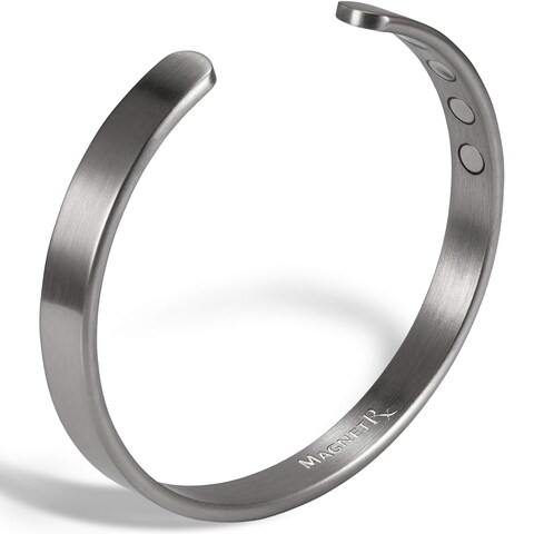 MagnetRX&reg; Magnetic Bracelets for Men - Elegant Bangle, Golf/Tennis Elbow &amp; Balance - Men&rsquo;s Cuff Magnetic Bracelet (Brushed Silver   Small)